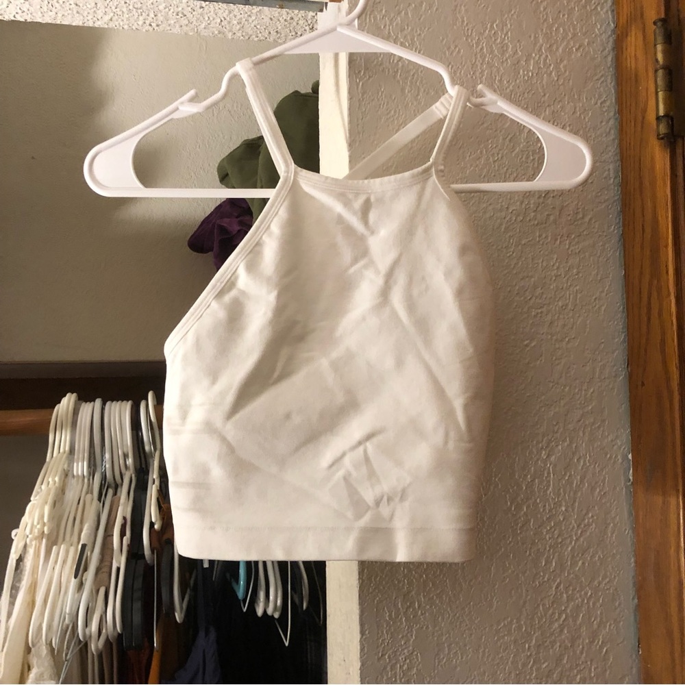 white activewear halter crop top